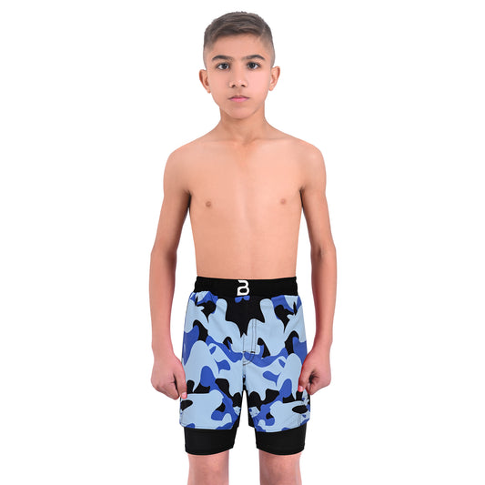 2BOLD Kids Blue-Camo 2-in-1 Hybrid Shorts – Bold Style, Superior Comfort & Pro-Level Performance
