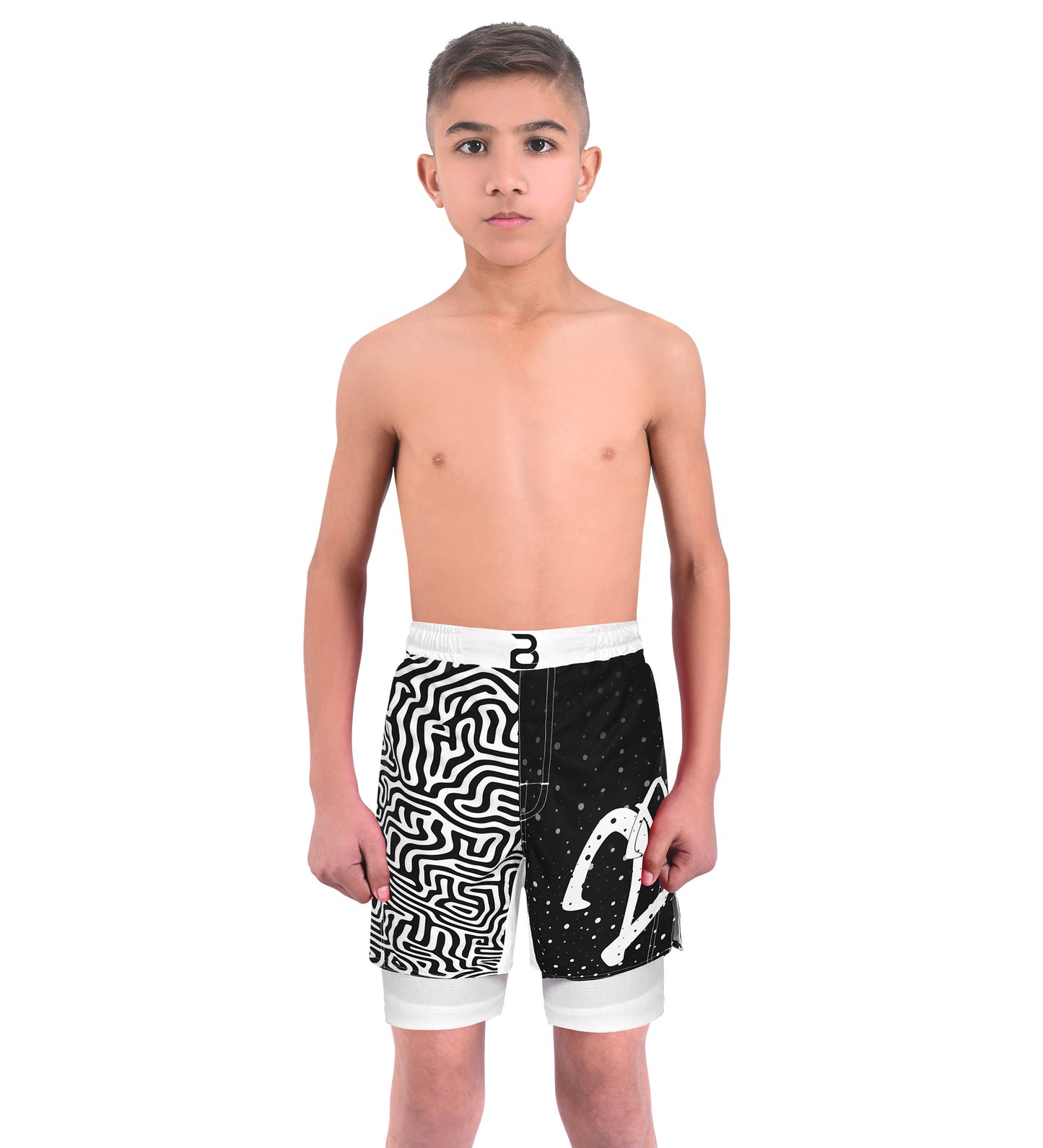 2BOLD Kids White-Black 2-in-1 Hybrid Shorts – Performance, Precision & Everyday Comfort