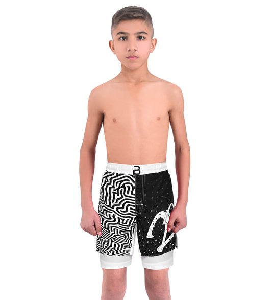 2BOLD Kids White-Black 2-in-1 Hybrid Shorts – Performance, Precision & Everyday Comfort