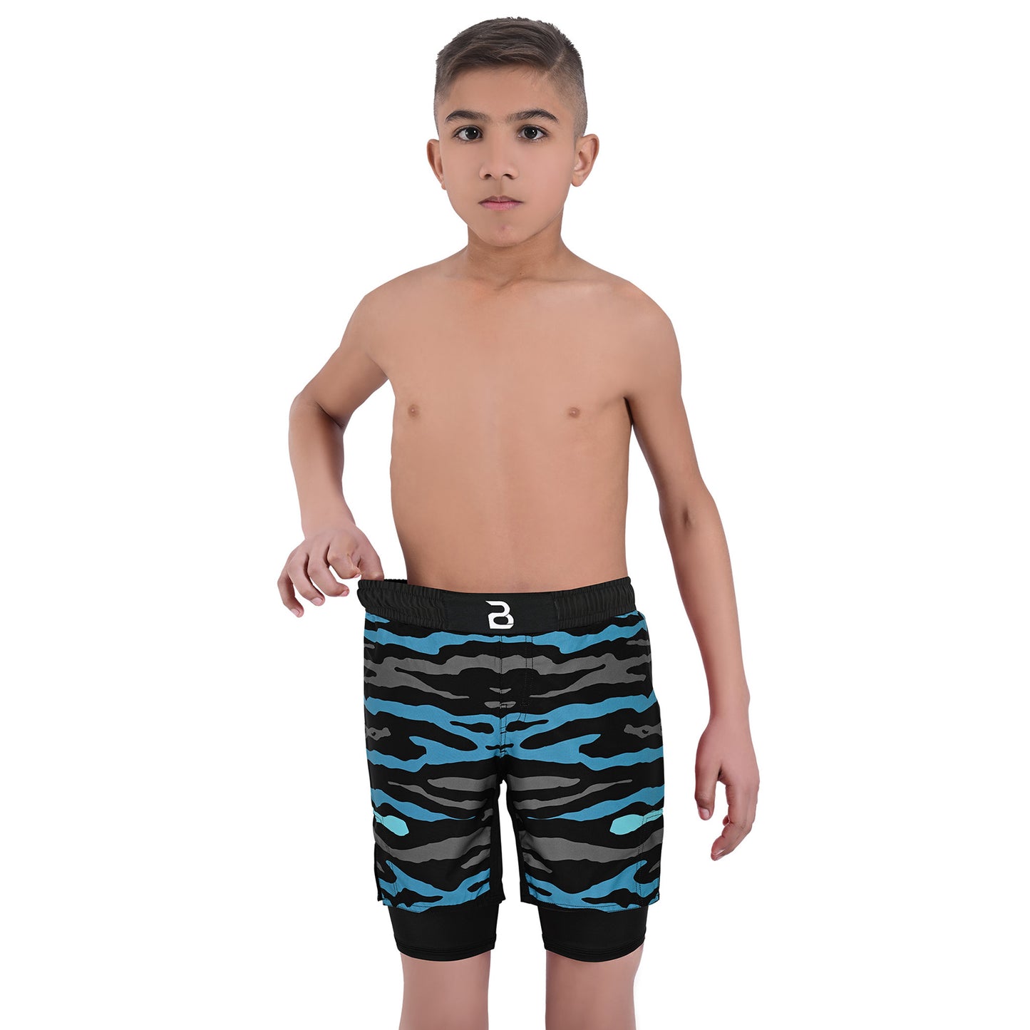 2BOLD Kids Emerald Green 2-in-1 Hybrid Shorts – Power, Comfort & Performance for Young Champions
