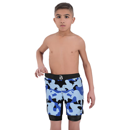 2BOLD Kids Blue-Camo 2-in-1 Hybrid Shorts – Bold Style, Superior Comfort & Pro-Level Performance