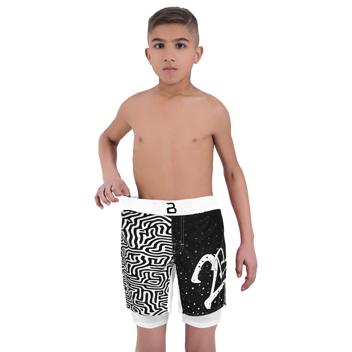 2BOLD Kids White-Black 2-in-1 Hybrid Shorts – Performance, Precision & Everyday Comfort