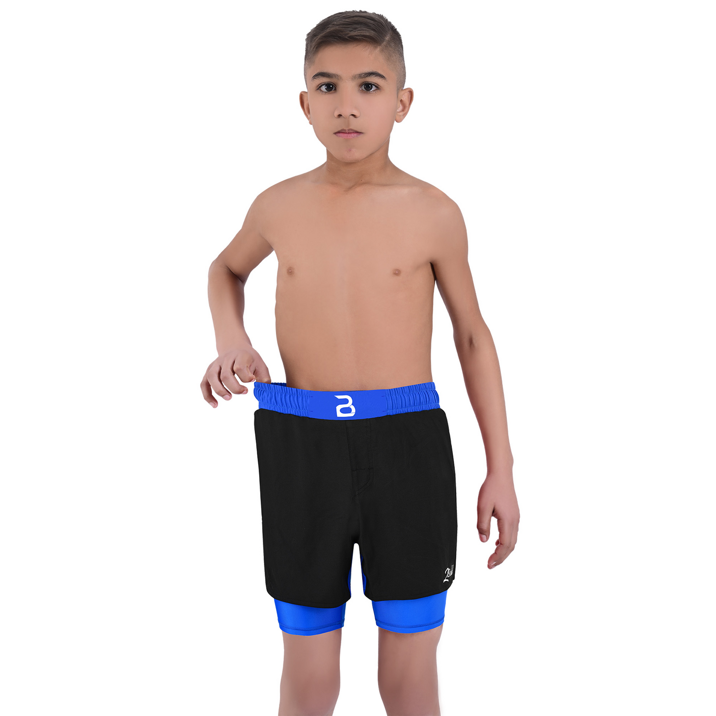 2BOLD Youth Blue Black Hybrid Athletic Shorts | Compression Lined Boys Sports Shorts