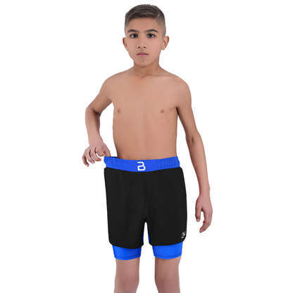 2BOLD Youth Blue Black Hybrid Athletic Shorts | Compression Lined Boys Sports Shorts