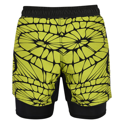 2BOLD Kids Yellow-Spiral 2-in-1 Hybrid Shorts – Bold Style, Superior Comfort & Pro-Level Performance