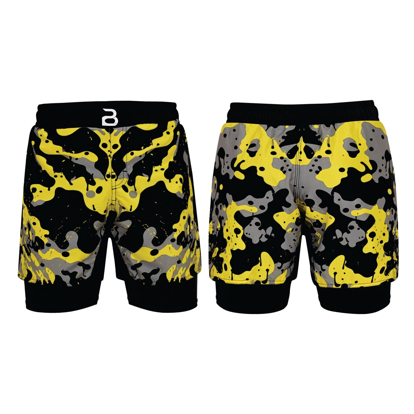 2BOLD Kids Yellow-Black 2-in-1 Hybrid Shorts – Bold Style, Superior Comfort & Pro-Level Performance