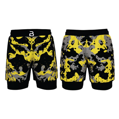 2BOLD Kids Yellow-Black 2-in-1 Hybrid Shorts – Bold Style, Superior Comfort & Pro-Level Performance