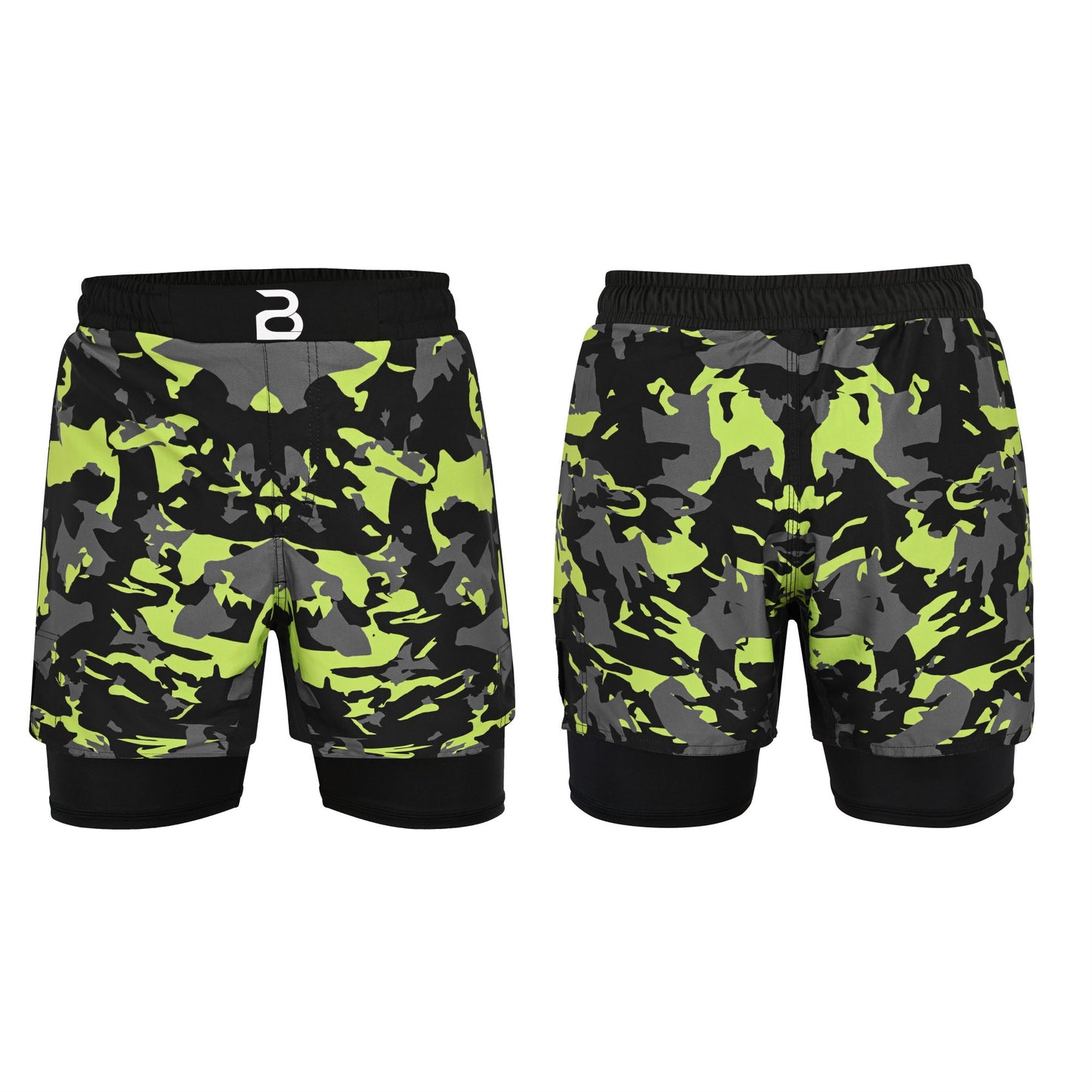 2BOLD Kids Green Camo 2-in-1 Hybrid Shorts – Built for Action, Designed for Champions
