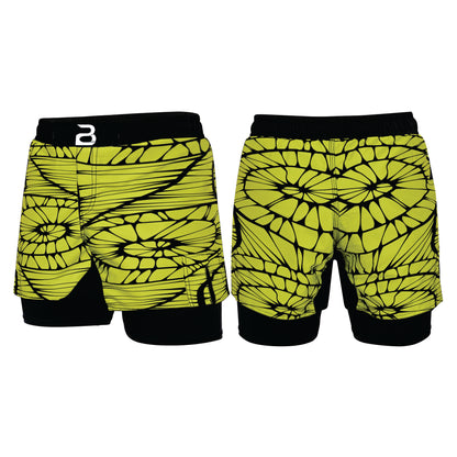 2BOLD Kids Yellow-Spiral 2-in-1 Hybrid Shorts – Bold Style, Superior Comfort & Pro-Level Performance