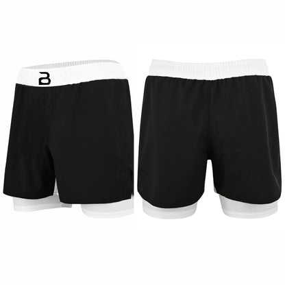 2BOLD Youth White Black Hybrid Athletic Shorts | Compression Lined Boys Sports Shorts