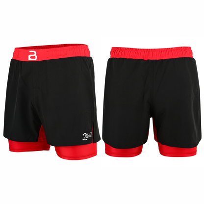 2BOLD Youth Red Black Hybrid Athletic Shorts | Compression Lined Boys Sports Shorts