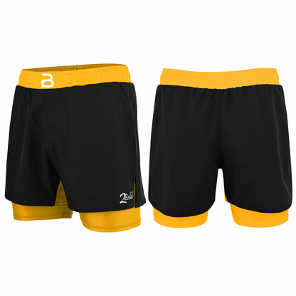 2BOLD Youth Yellow Black Hybrid Athletic Shorts | Compression Lined Boys Sports Shorts