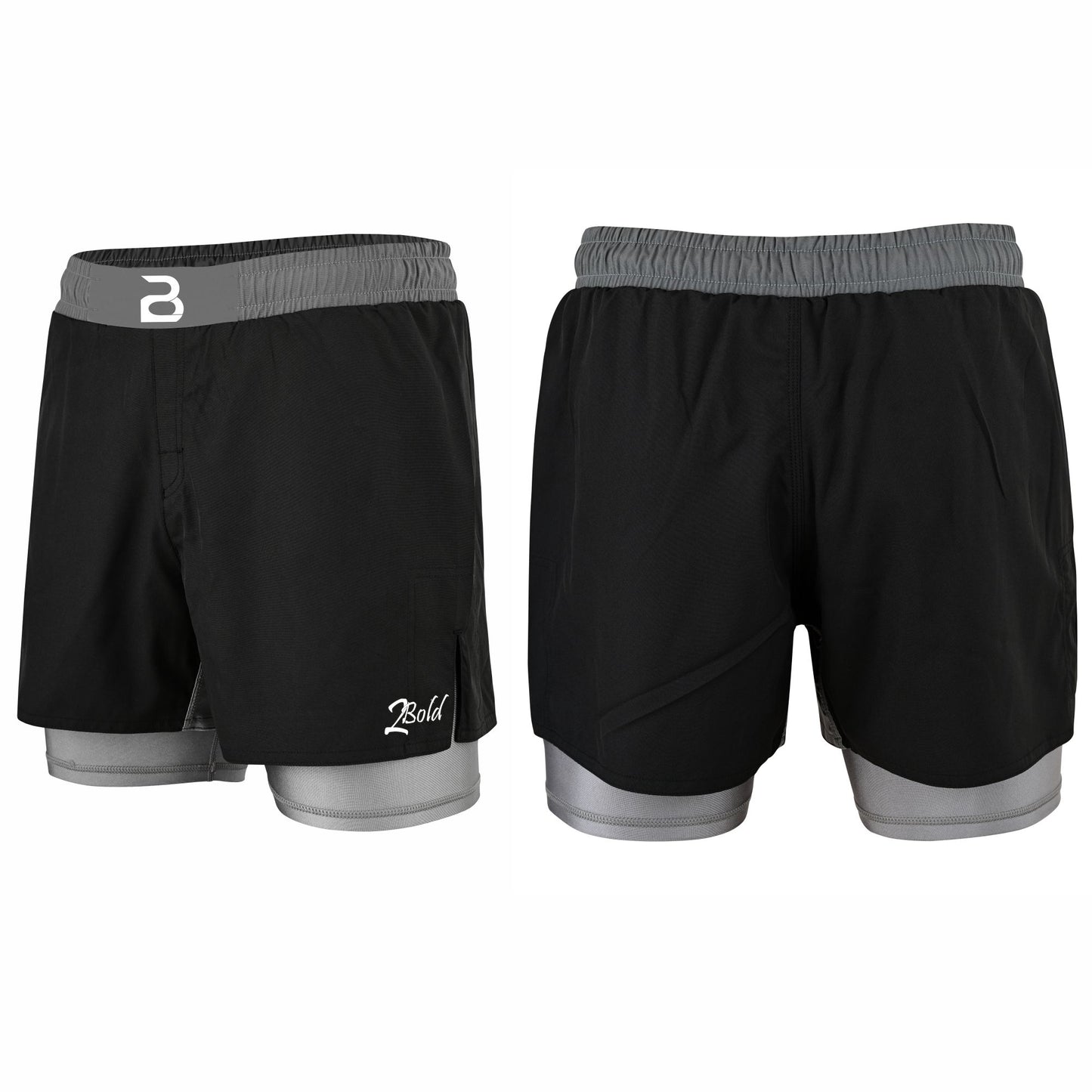 2BOLD Youth Grey Black Hybrid Athletic Shorts | Compression Lined Boys Sports Shorts