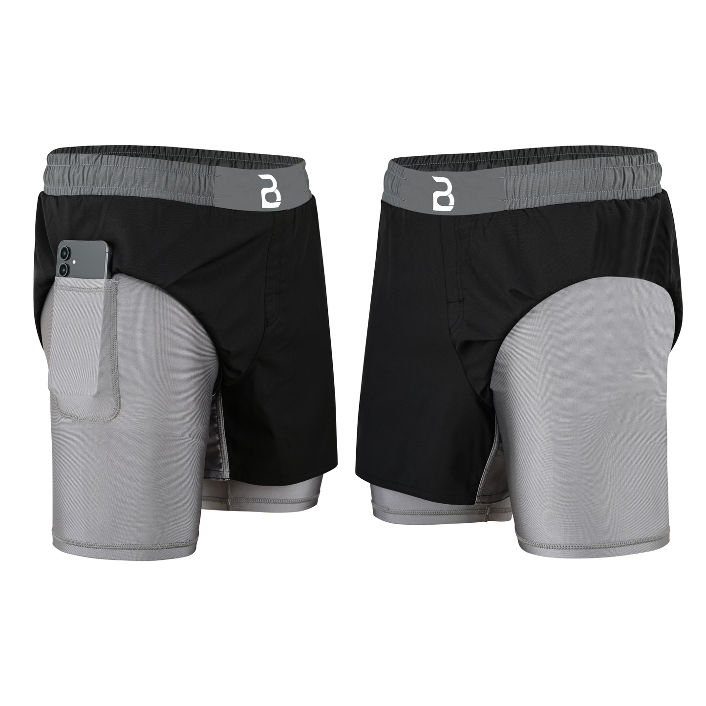 2BOLD Youth Grey Black Hybrid Athletic Shorts | Compression Lined Boys Sports Shorts
