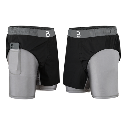 2BOLD Youth Grey Black Hybrid Athletic Shorts | Compression Lined Boys Sports Shorts