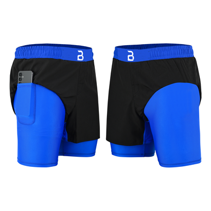2BOLD Youth Blue Black Hybrid Athletic Shorts | Compression Lined Boys Sports Shorts