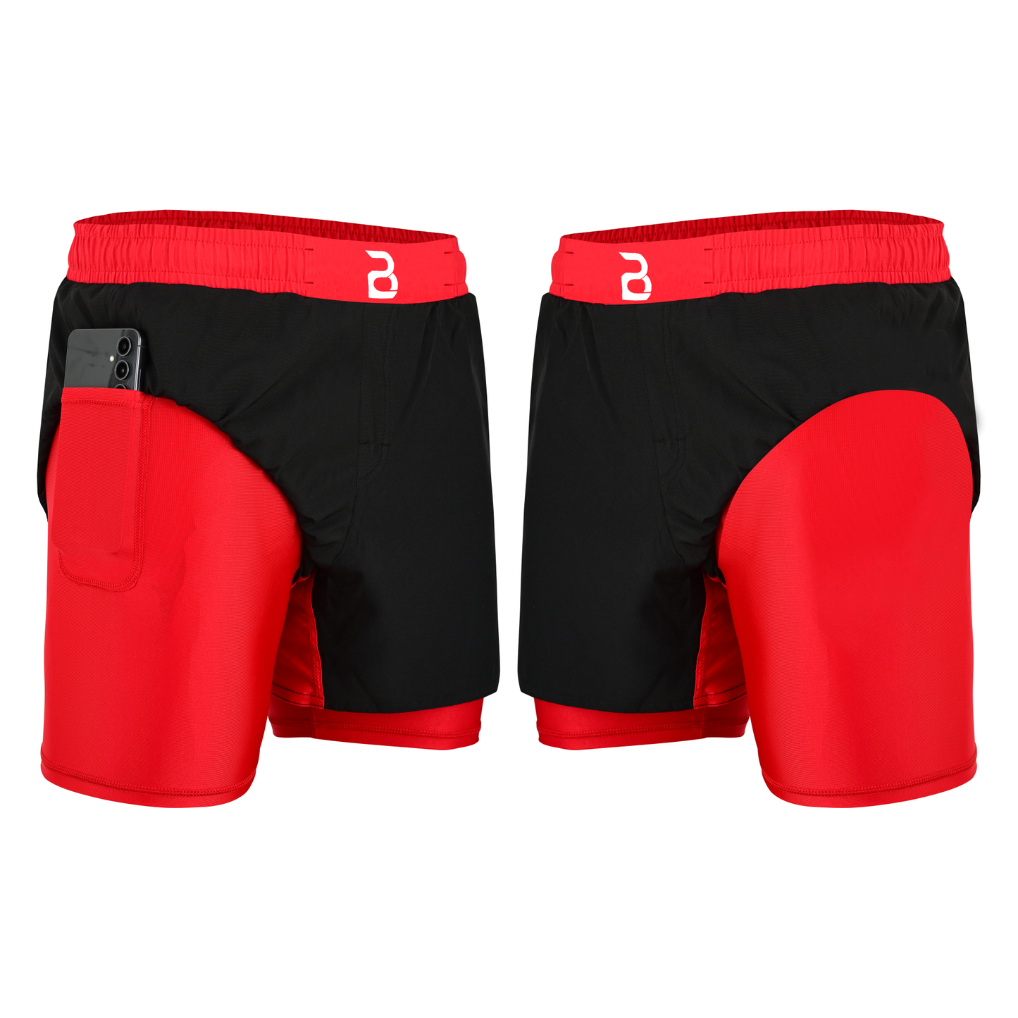 2BOLD Youth Red Black Hybrid Athletic Shorts | Compression Lined Boys Sports Shorts