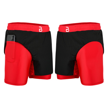 2BOLD Youth Red Black Hybrid Athletic Shorts | Compression Lined Boys Sports Shorts