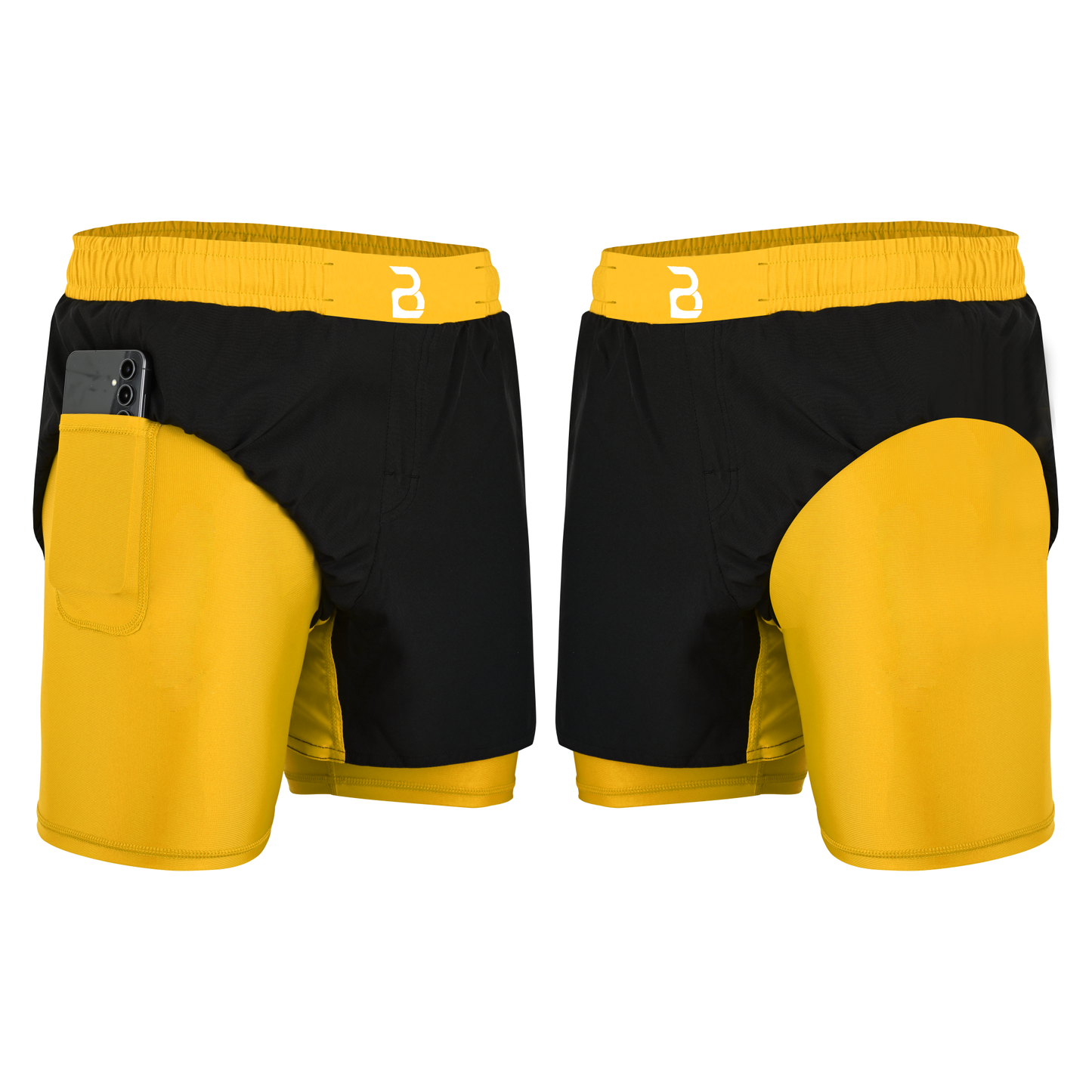 2BOLD Youth Yellow Black Hybrid Athletic Shorts | Compression Lined Boys Sports Shorts