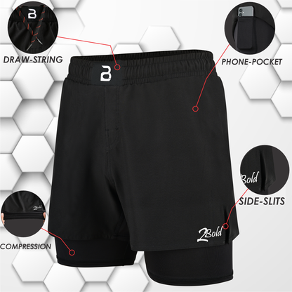 2BOLD Youth Red Black Hybrid Athletic Shorts | Compression Lined Boys Sports Shorts