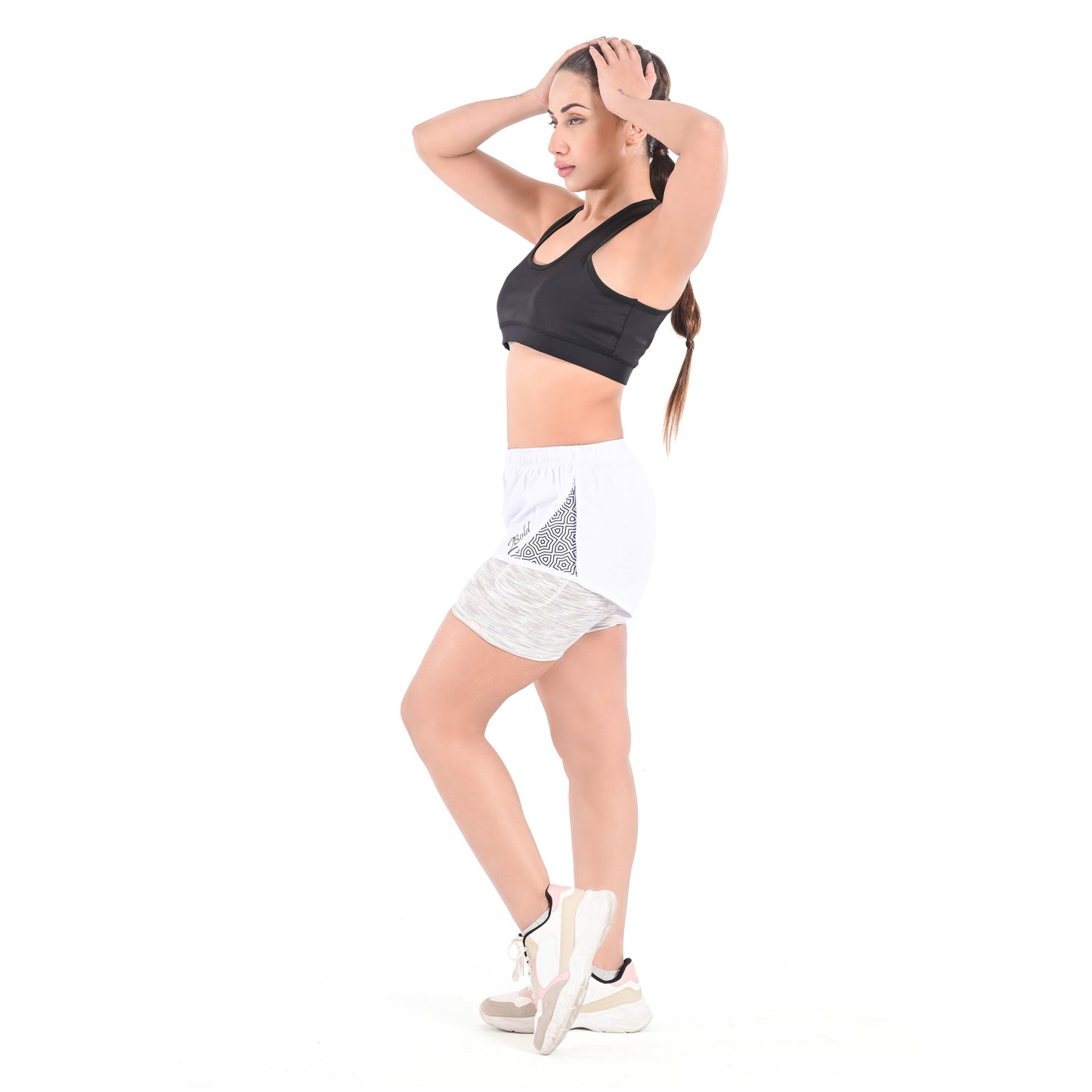 2Bold White Women’s 2-in-1 Running & MMA Training Shorts – Compression Liner With Phone Pockets