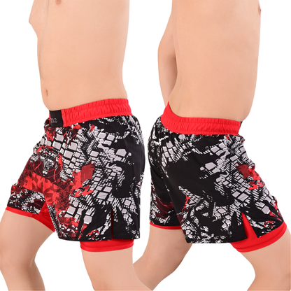Men's Crimson Red Hybrid Training Shorts – 2-in-1 MMA, BJJ, Running, Gym, Yoga, Sports Shorts with Phone Pocket