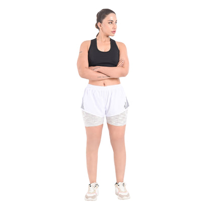 2Bold White Women’s 2-in-1 Running & MMA Training Shorts – Compression Liner With Phone Pockets