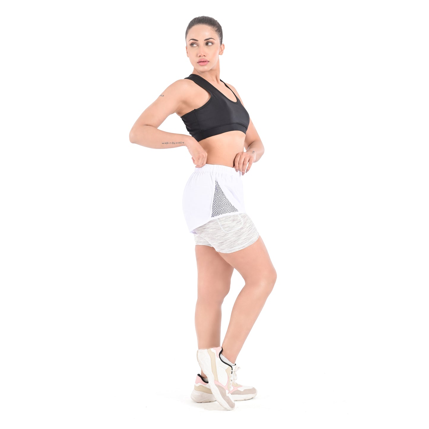 2Bold White Women’s 2-in-1 Running & MMA Training Shorts – Compression Liner With Phone Pockets