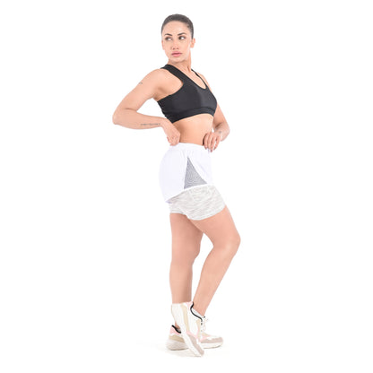 2Bold White Women’s 2-in-1 Running & MMA Training Shorts – Compression Liner With Phone Pockets
