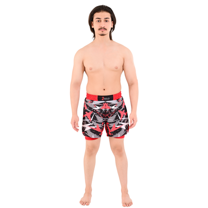 Men's Red Grey Hybrid Training Shorts – 2-in-1 MMA, BJJ, Running, Gym, Yoga, Sports Shorts with Phone Pocket