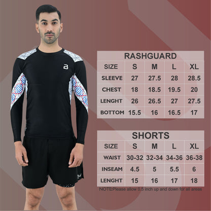2Bold Men’s Blue BJJ Rash Guard and MMA Shorts Set – JiuJitsu, Grappling, Kickboxing Training Gear