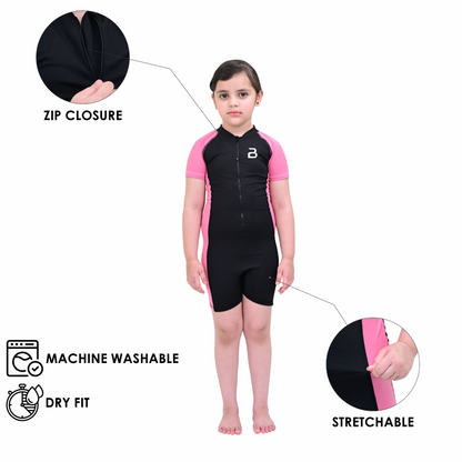 2Bold Pink Kids Swim Suit with Zipper – Quick-Dry UV Swim Shirt for Boys & Girls