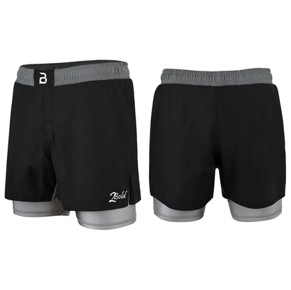 2BOLD Youth Grey Black Hybrid Athletic Shorts | Compression Lined Boys Sports Shorts