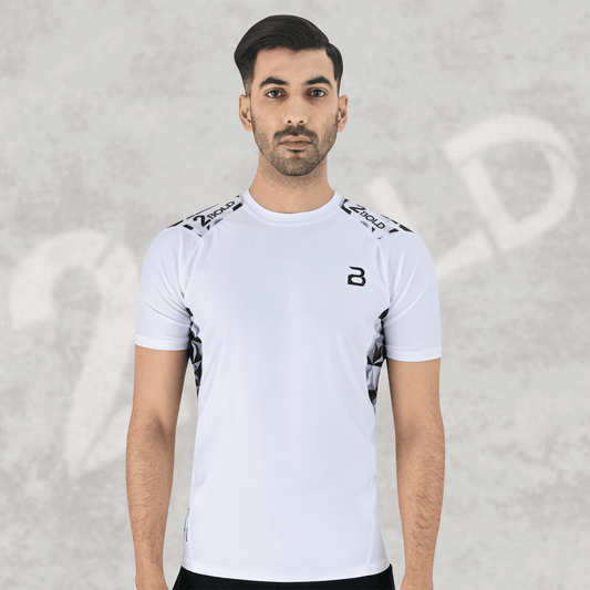 2BOLD Men’s White BJJ Short Sleeve Spandex Rash Guard | Swim & Training Shirt