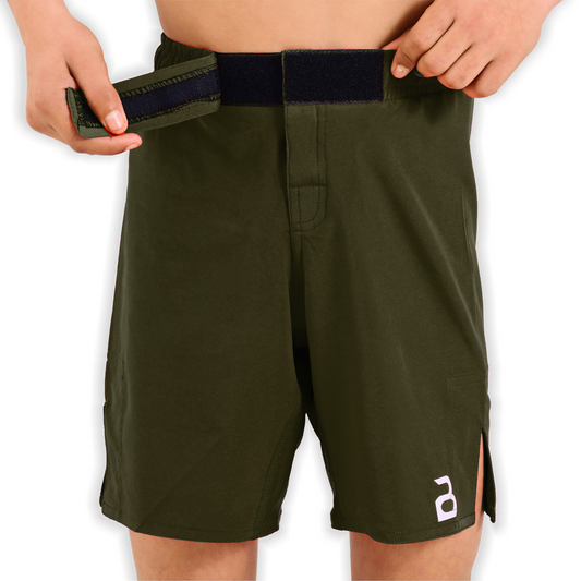 Youth MMA Green Grappling Shorts – Kids BJJ No-Gi Fight Shorts for Training & Competition