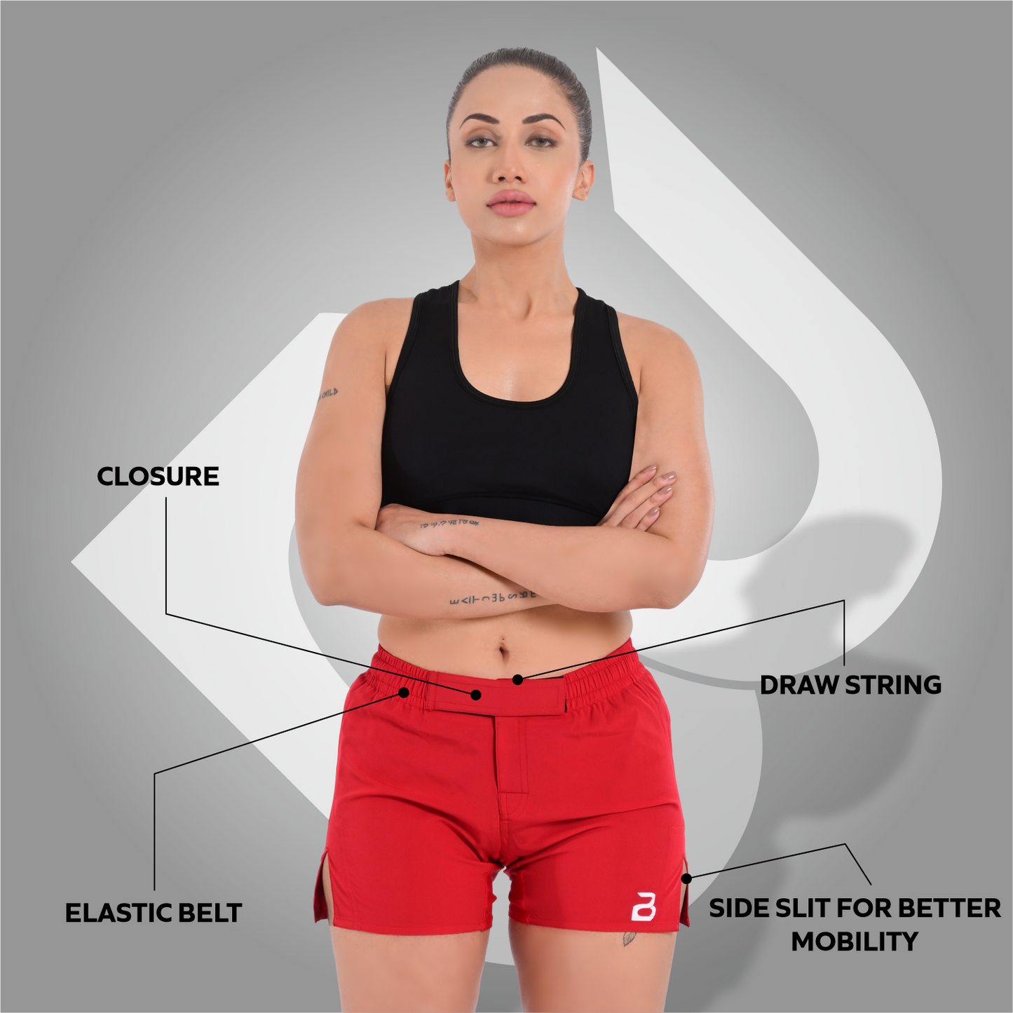 2BOLD Red Women’s MMA Grappling Shorts – BJJ, No-Gi, Muay Thai, Yoga, Training & Workout Shorts