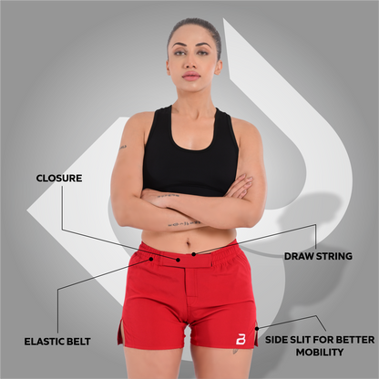 2BOLD Red Women’s MMA Grappling Shorts – BJJ, No-Gi, Muay Thai, Yoga, Training & Workout Shorts