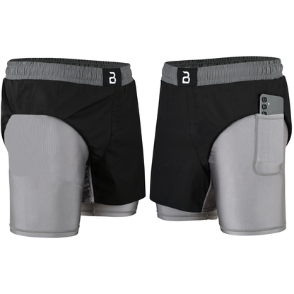 2BOLD Youth Grey Black Hybrid Athletic Shorts | Compression Lined Boys Sports Shorts