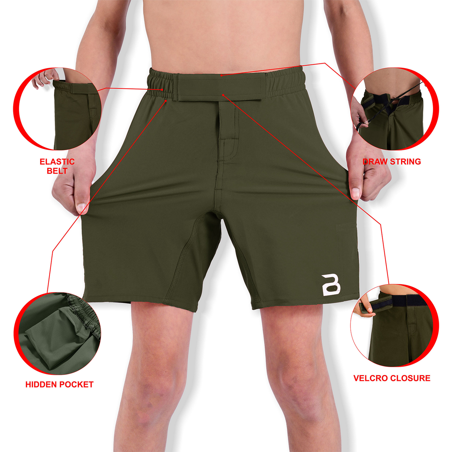 Youth MMA Green Grappling Shorts – Kids BJJ No-Gi Fight Shorts for Training & Competition