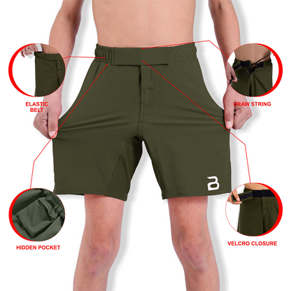 Youth MMA Green Grappling Shorts – Kids BJJ No-Gi Fight Shorts for Training & Competition