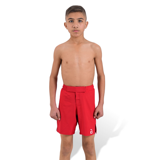 Youth MMA Red Grappling Shorts – Kids BJJ No-Gi Fight Shorts for Training & Competition