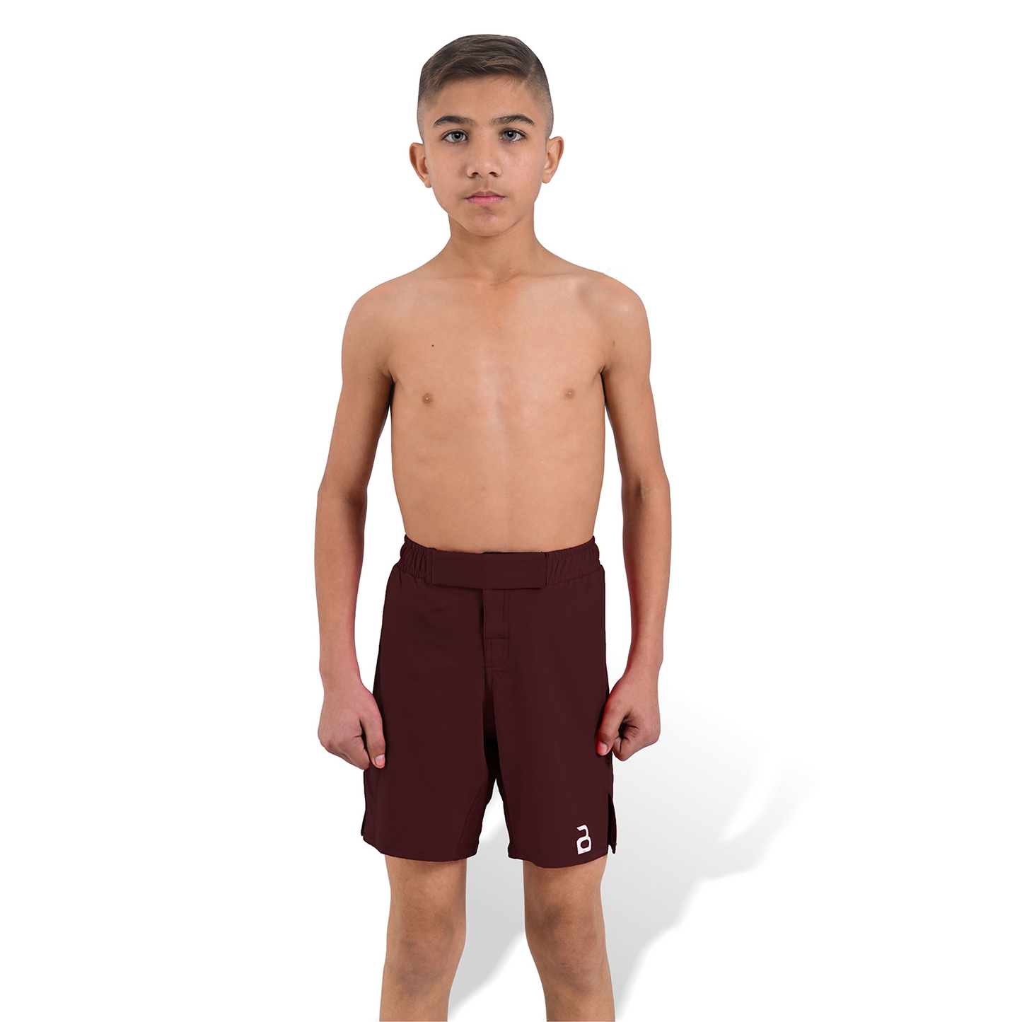 Youth MMA Burgundy Grappling Shorts – Kids BJJ No-Gi Fight Shorts for Training & Competition