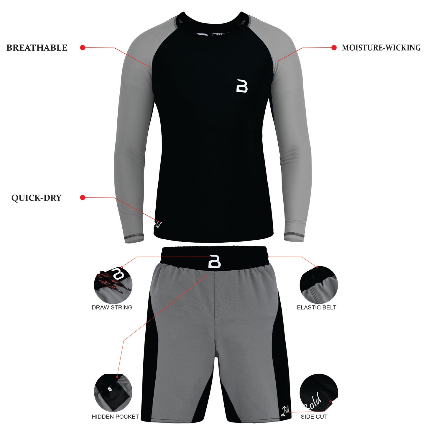 Kids BJJ Black-Grey Rash Guard and MMA Shorts Set