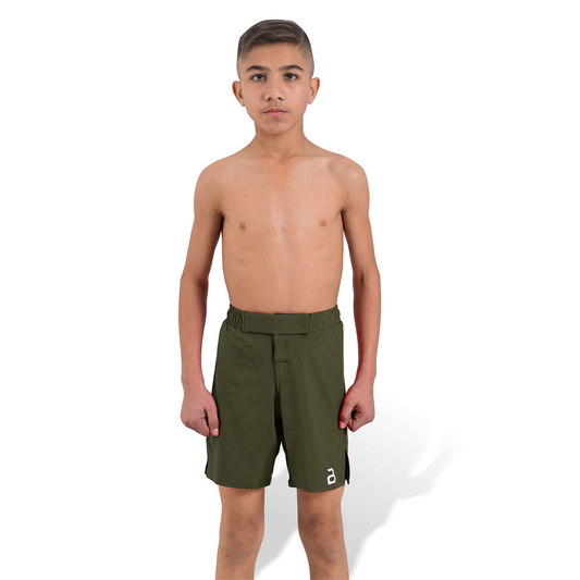 Youth MMA Green Grappling Shorts – Kids BJJ No-Gi Fight Shorts for Training & Competition