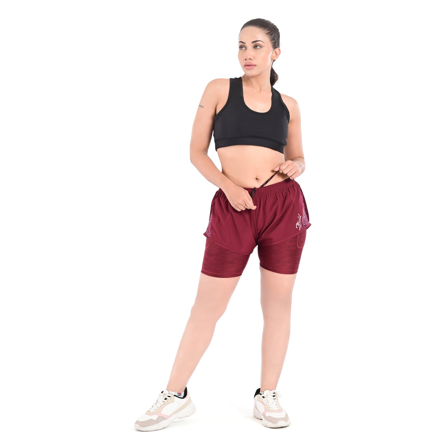 2Bold Burgundy Women’s 2-in-1 Running & MMA Training Shorts – Compression Liner With Phone Pockets
