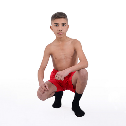 Youth MMA Red Grappling Shorts – Kids BJJ No-Gi Fight Shorts for Training & Competition
