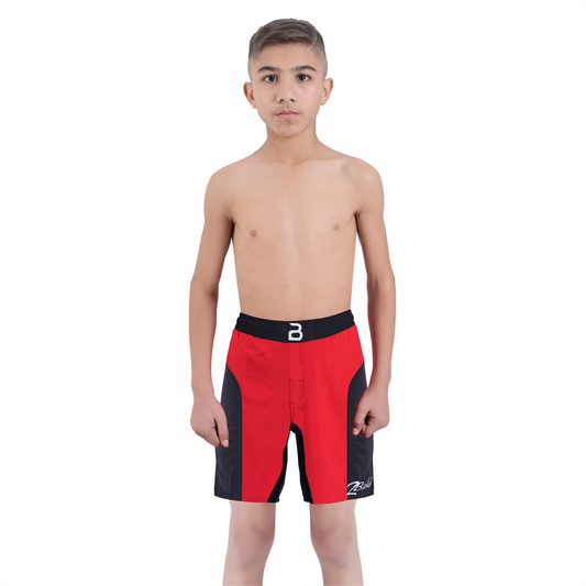 Youth Mma Red\Black Shorts – Kids BJJ No-Gi Fight Shorts for Training & Competition