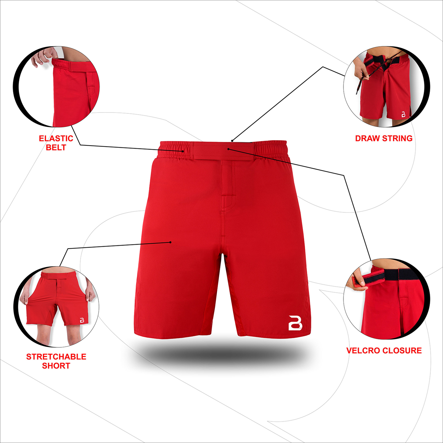 Youth MMA Red Grappling Shorts – Kids BJJ No-Gi Fight Shorts for Training & Competition