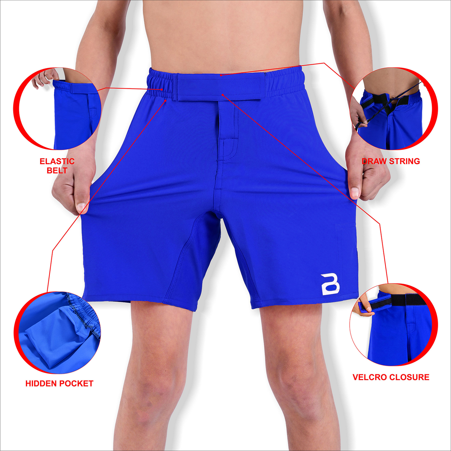 Youth MMA Blue Grappling Shorts – Kids BJJ No-Gi Fight Shorts for Training & Competition