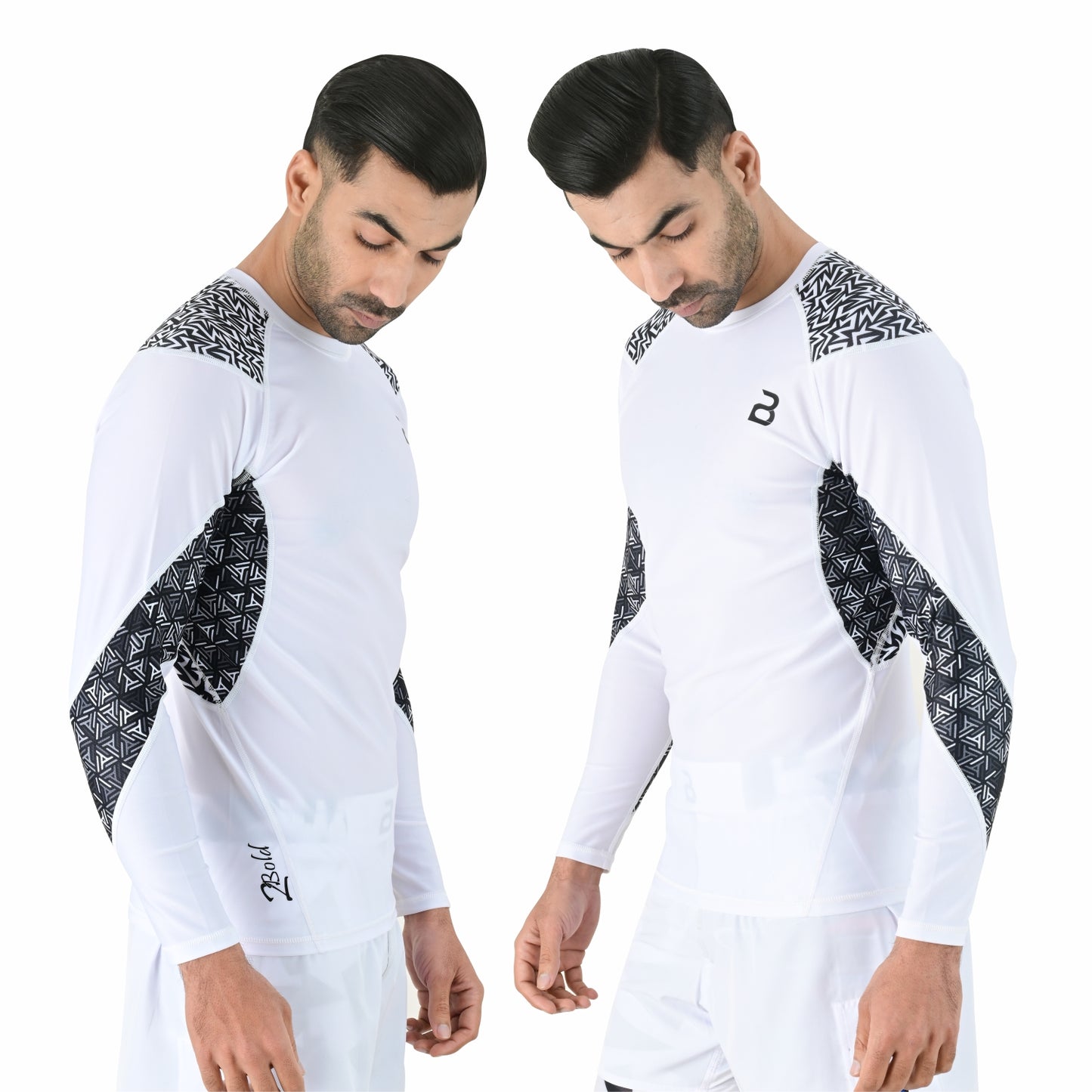 2BOLD White Jiu Jitsu Long Sleeve Spandex Rash Guard Men